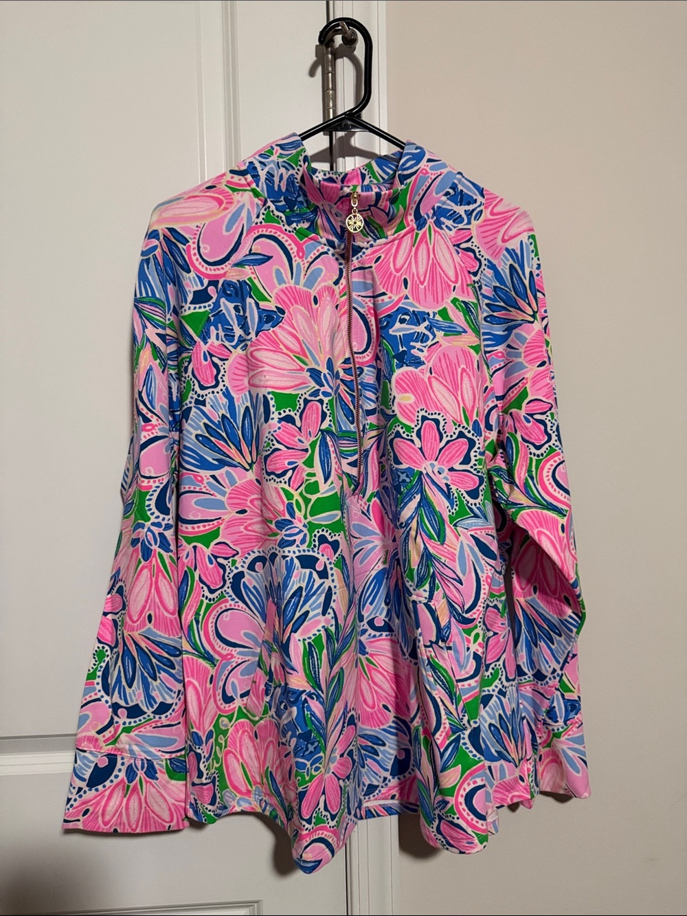 Lilly Pulitzer Pink Blue Green Floral Zip Popover